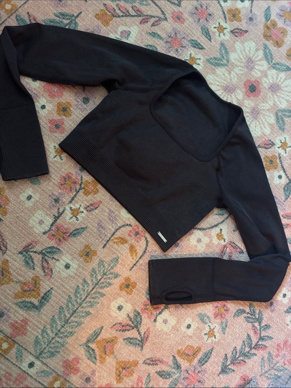 Savage X Fenty Black Long Sleeve Cropped Ribbed Top